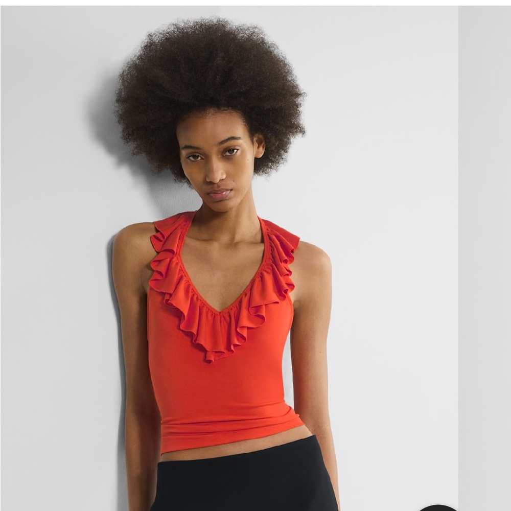 Aritzia Red Ruffle V-Neck Tank Top
